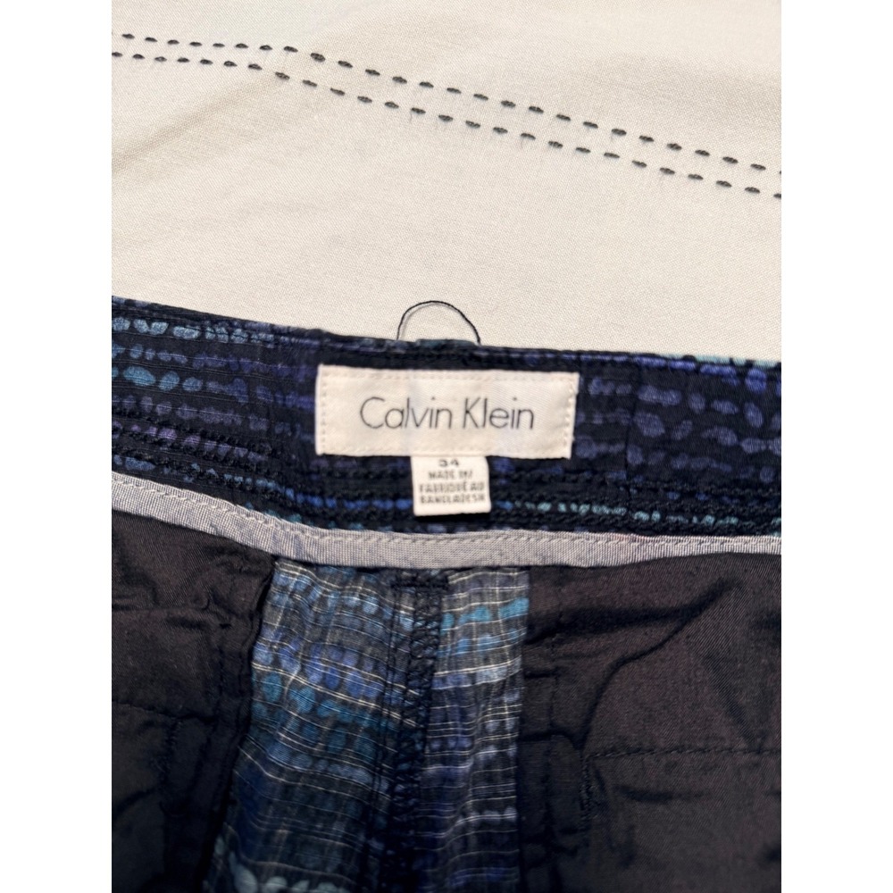 Calvin Klein Mens Navy Blue Dotted Stripe Flat Front Shorts Size 34 Casual Summe - Picture 3 of 6